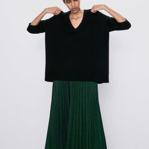 Pleated metallic high waist midi skirt - Zara